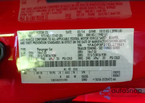 2014 Ford Focus Se из США, поврежденный, VIN 1FADP3F27EL271821